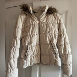 H&M Cream Puffer Jacket Fur Trim US M